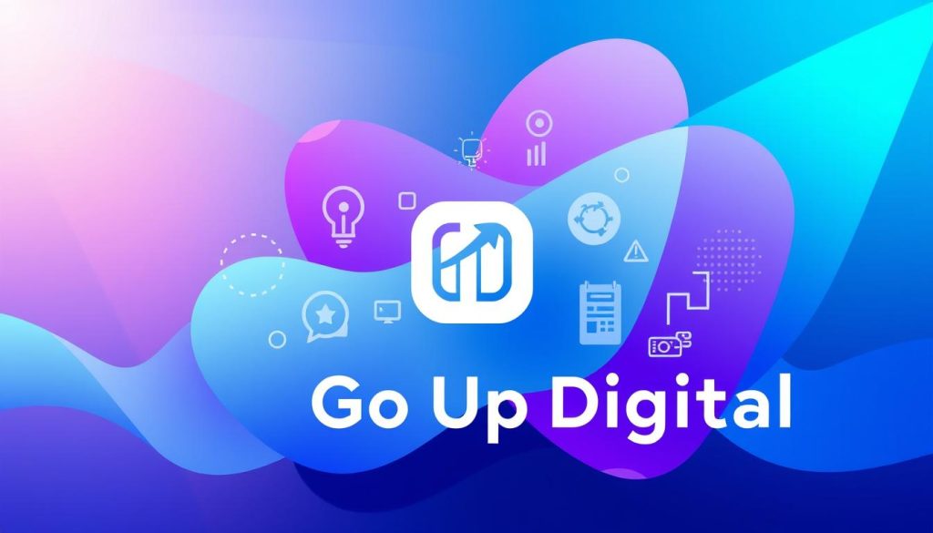 A vibrant, modern illustration showcasing the perception of the "Go Up Digital" brand. In the foreground, a sleek, minimalist logo stands out against a backdrop of dynamic, overlapping shapes and gradients in shades of blue, green, and purple, conveying a sense of innovation, growth, and digital transformation. The middle ground features stylized icons and graphics that symbolize the brand's core services and expertise, such as digital marketing, web development, and data analytics. In the background, a subtle pattern of abstract pixels or digital noise adds depth and a technological feel. The overall composition is balanced, with a clean, sophisticated aesthetic that reflects the brand's professionalism and forward-thinking approach. Lighting is soft and diffused, creating a sense of depth and dimension. The tone is bold, confident, and visually captivating, perfectly capturing the essence of "Maximizing the brand perception" for the "Go Up Digital" brand.
